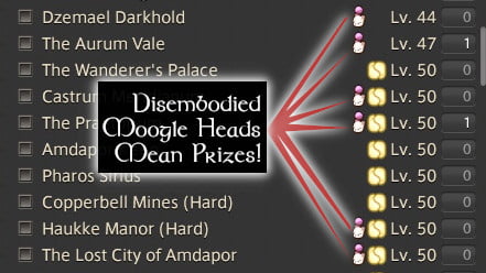 A Moogle Head shows duties that grant Irregular Tomestones. Nice. (This is just for illustration).