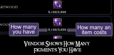 Each Figments vendor shows whether you can afford an item or not.