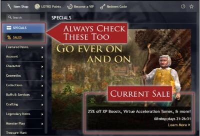 Find Specials, Sales and Discounts in the LOTRO Store