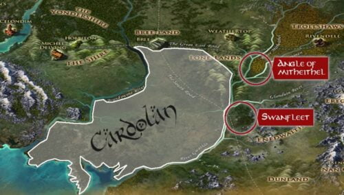 LOTRO's map showing Cardolan, the Angle of Mitheithel and Swanfleet