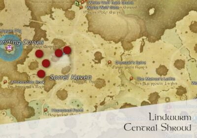 FFXIV Lindwurm Location Map, Central Shroud