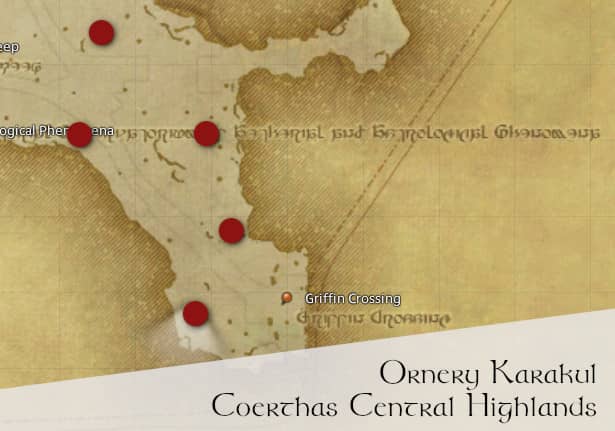 FFXIV Ornery Karakul Location Map (near the Coerthas Observatorium)