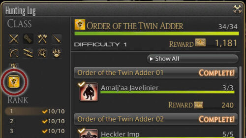 FFXIV Find the Order of the Twin Adder Hunting Log