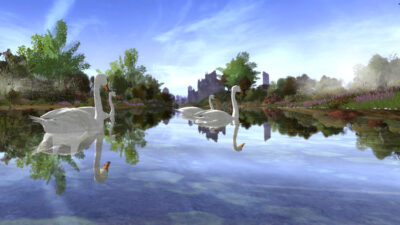 Water Reflections in LOTRO - Swans on a River in Swanfleet.