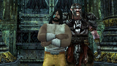 Me with an Uruk Overseer while being a prisoner in Isengard in LOTRO.