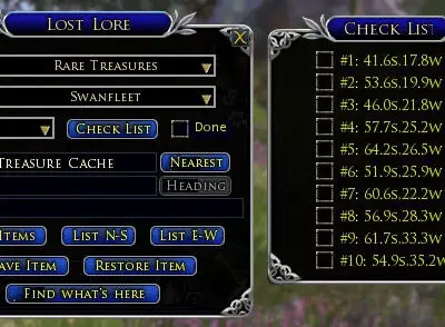 LOTRO Lost Lore Plugin - find Lost Lore, or Treasure Caches and more. Oh dear, that rhymed.