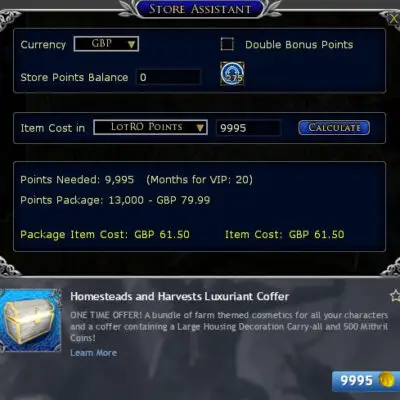 LOTRO Store Assistant Plugin helps you work out the real money cost of in-game items.