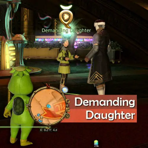 Demanding Daughter - one of the Gold Saucer Patrons during the quest: Of Impish Importance.
