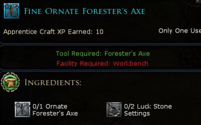 LOTRO Fine Ornate Forester's Axe Recipe - Gathering Tool upgrade.