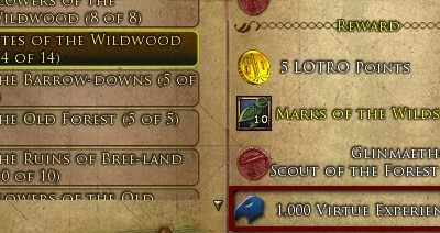 Virtue XP awarded as part of the Sites of the Wildwood Deed