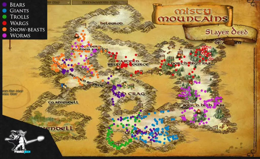LOTRO Slayer of the Misty Mountains Deed Map by FibroJedi