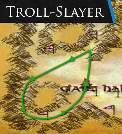 Suggested route for Troll-slayer to minimise waiting for respawns.