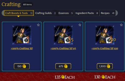 Crafting XP Boosts available in the LOTRO Store.