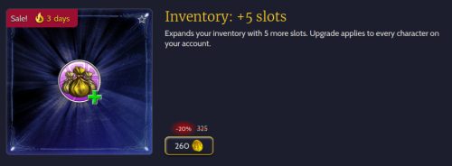 An example of Inventory Slots being on Sale in the LIOTRO Store