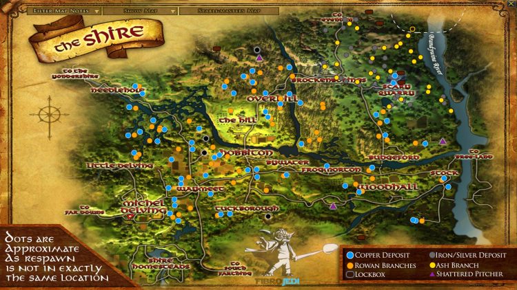 LOTRO Gathering Materials, the Shire | Crafting Materials in the Shire - includes Apprentice Scholar nodes too.