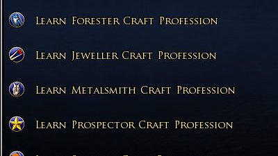 List of options when you learn or train your crafting professions.