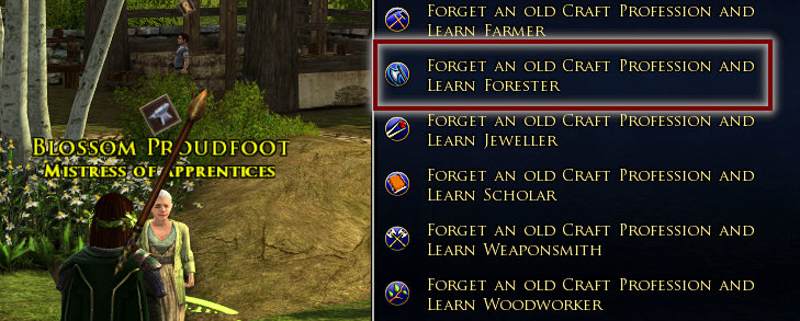 Forget or drop an old crafting profession and replace it with Forester in LOTRO