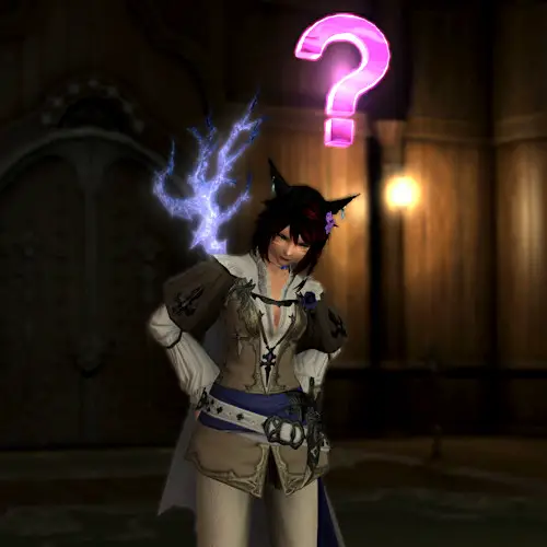 My FFXIV Miqo'te doing the /consider emote. I just figured it was relevant to questions about FFXIV Events!