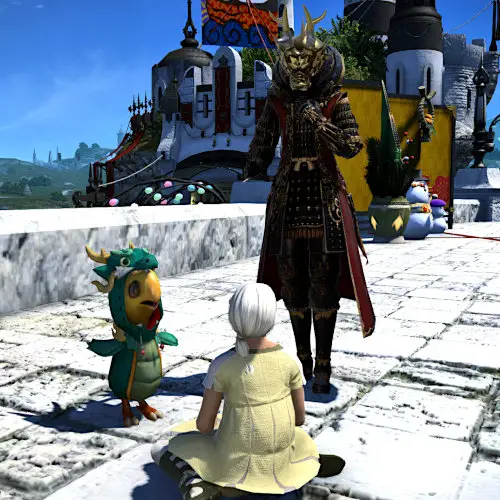 Ryu Bugyo trying to explain the Ryu to a child in Limsa.