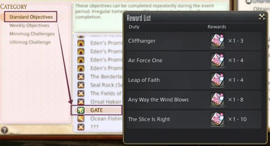 How to find which Gold Saucer GATEs count for the Moogle Tomestone Event.