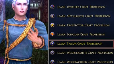 'Learn' to unlock Tailor crafting as your first profession.