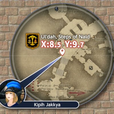 FFXIV Kipih Jakkya location map for the Noctis Event. She's outside the Flame Barracks in Ul'dah
