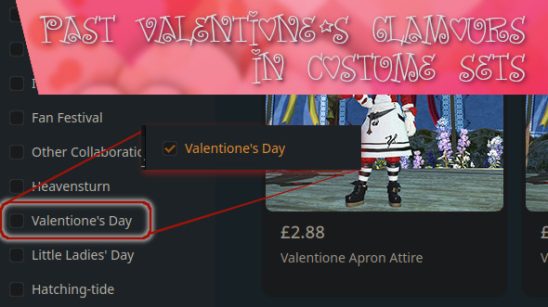 Finding past FFXIV Valention's Day outfit glamours in the online store