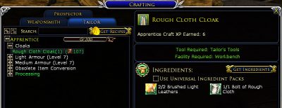 The Tailor tutorial in LOTRO gives you a rough cloth cloak as free gear.