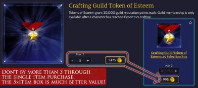 Comparing the value of buying Tokens of Esteem individually vs the bundle or pack of 5 Tokens of Esteem.