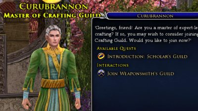 The Master of Crafting Guilds at Celondim - showing an example of the intro quests simply called - Introduction: Scholar's Guild.