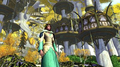 My main LOTRO character under the flets of the Golden Wood, Lothlórien.