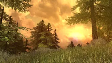 Sunset in the Wildwood of Bree-land LOTRO zone.