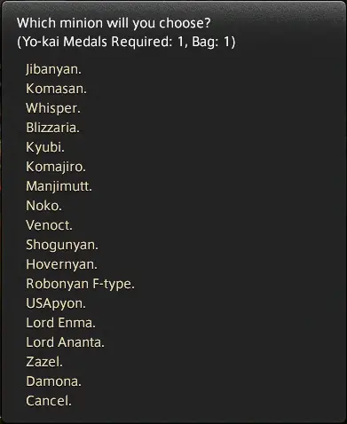 List of Yo-Kai Minions you can purchase with Yo-Kai Medals.
