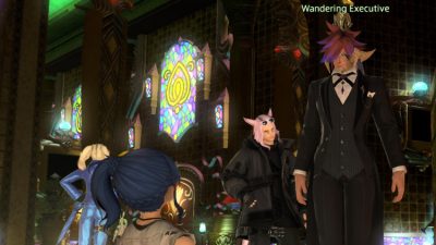 The Wandering Executive can be found in the gold Saucer near the entrance and rewards desk.