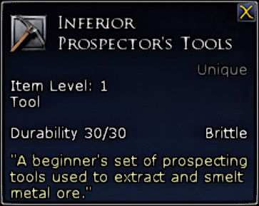 LOTRO Inferior Prospector's Tools | The Free tool you get when you first start the Prospecting Profession.