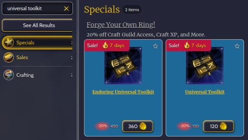 Universal and Enduring Universal Toolkits in the LOTRO Store.