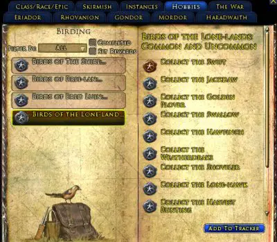 An example regional Birding Deed in the LOTRO Deed log.