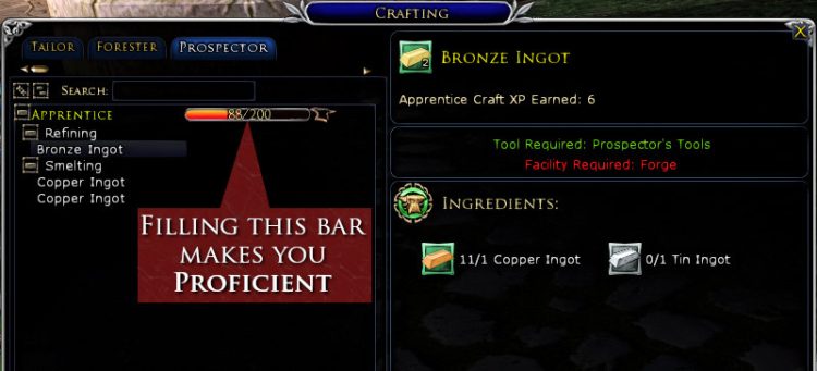 Fill the Bronze bar up with CXP to become a proficient prospector (at that tier).