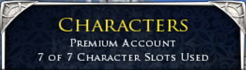 LOTRO Login Screen shows the number of slots you have used and your current total allowance. 